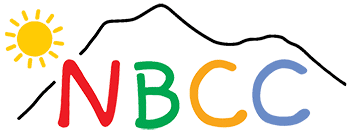 A colorful logo featuring the letters "NBCC" in red, green, blue, and yellow against a simple outline of a mountain with a bright yellow sun on the left side.